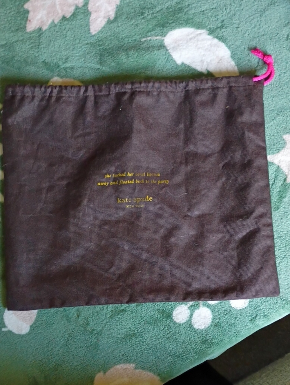 kate spade Brown Dust Bag with Gold Logo and Pink Drawstring